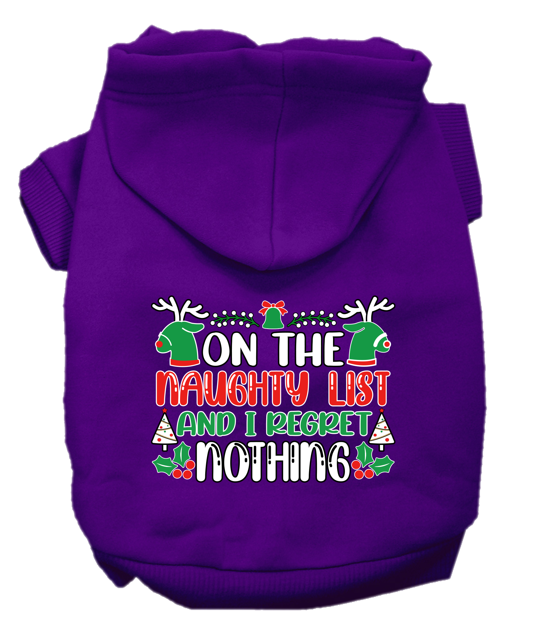 I Regret Nothing Screen Print Dog Hoodie Purple Size LG